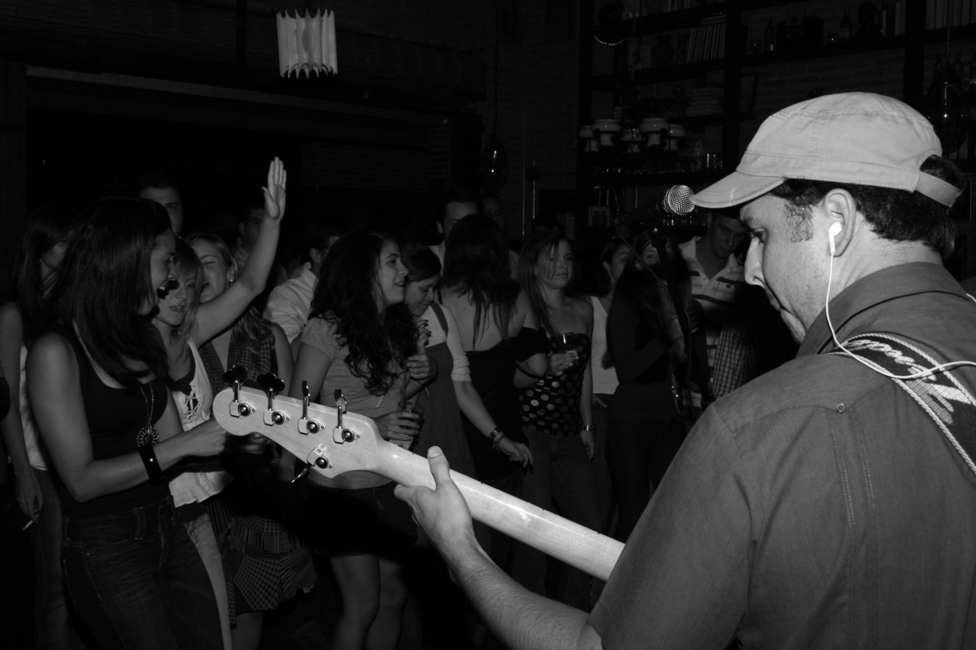 Bassist playing to the crowd