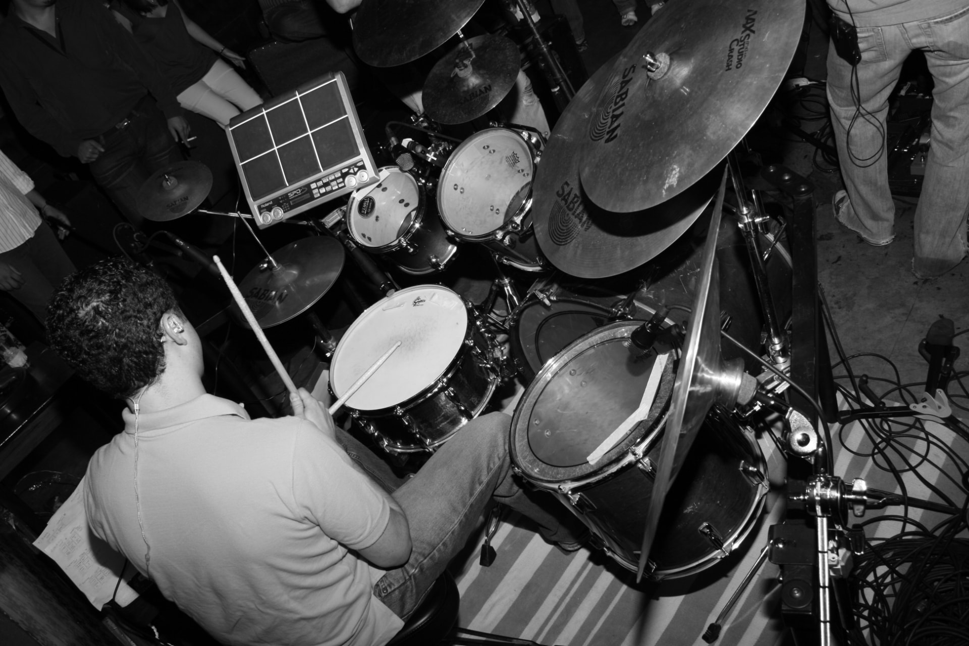 Drummer seen from above during a show